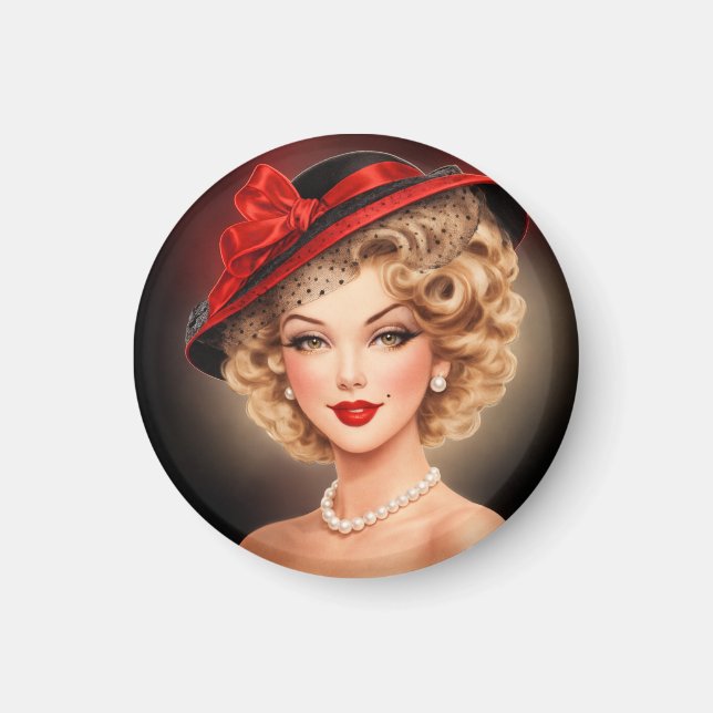  Vintage Glam Pin-Up Lady Magnet (Front)