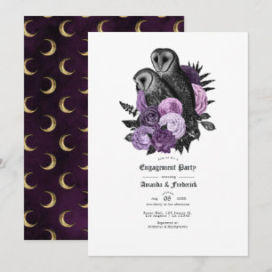Vintage Glam Purple Owls Gothic Engagement Party Invitation