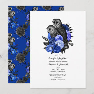 Vintage Glam Royal Blue Owls Gothic Couples Shower Invitation