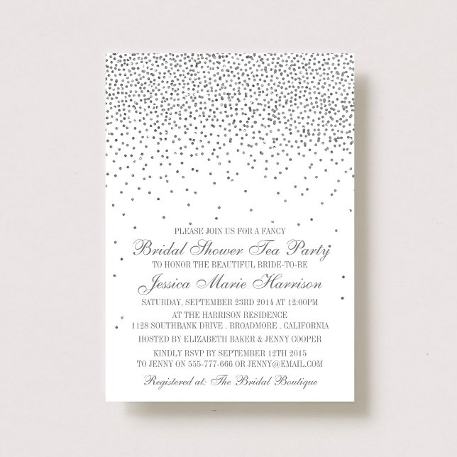 Vintage Glam Silver Confetti Bridal Shower Invitation (Creator Uploaded)