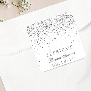 Vintage Glam Silver Confetti Bridal Shower Square Sticker
