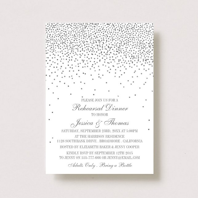 Vintage Glam Silver Confetti Rehearsal Dinner Invitation (Creator Uploaded)