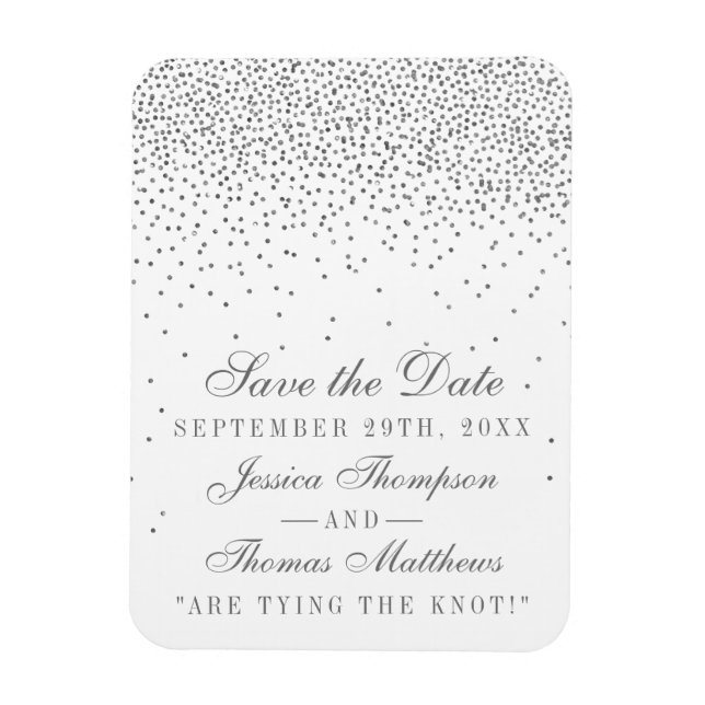 Vintage Glam Silver Confetti Save The Date Magnets (Vertical)