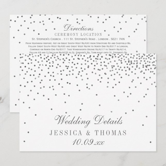 Vintage Glam Silver Confetti Wedding Detail Cards (Front/Back)