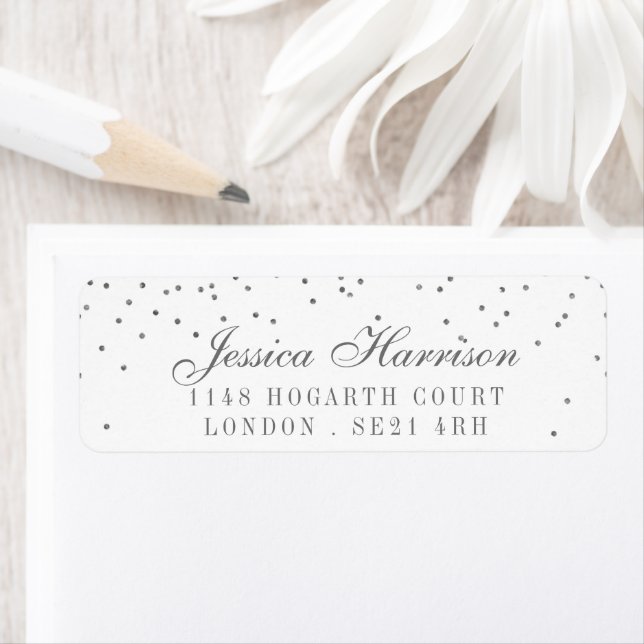 Vintage Glam Silver Confetti Wedding Labels (Insitu)