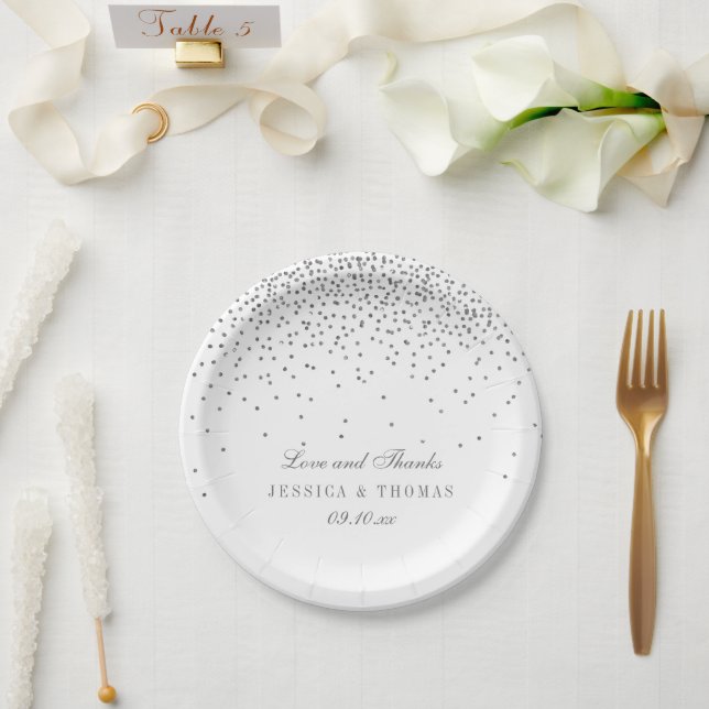 Vintage Glam Silver Confetti Wedding Paper Plates (Wedding)
