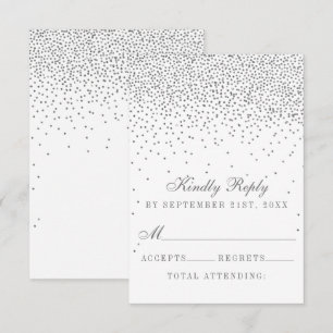 Vintage Glam Silver Confetti Wedding RSVP Card