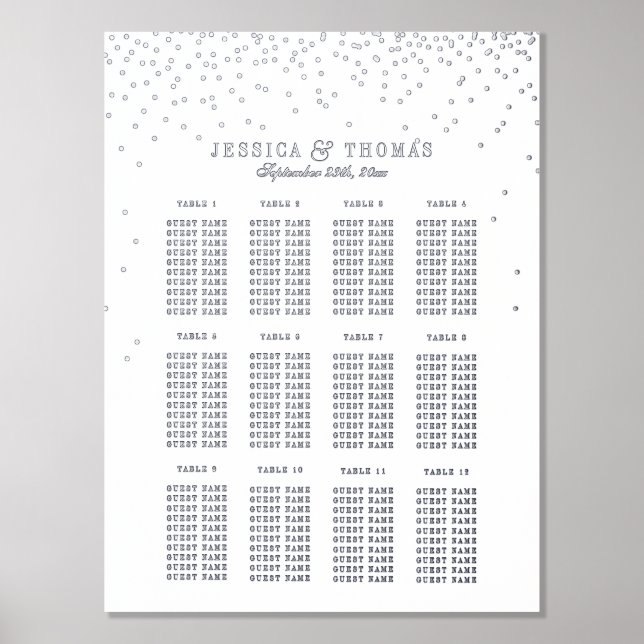 Vintage Glam Silver Confetti Wedding Seating Chart (Front)