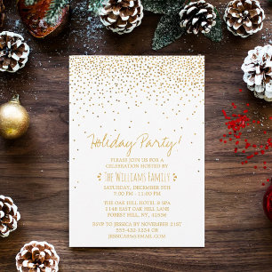 Vintage Glam White & Gold Holiday Party Invitation