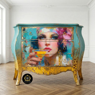 Vintage Glam Woman with Cocktail Decoupage Tissue Paper