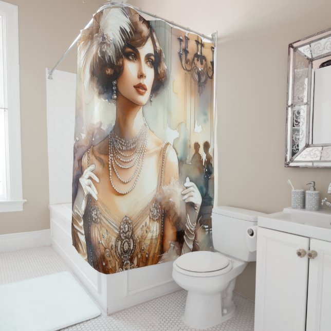 Vintage Glamour Art Deco Shower Curtain (In Situ)