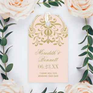 Vintage Glamour Blush Gold Monogram Wedding Gift Tags