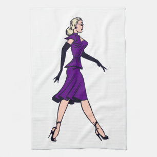 Vintage Glamour Girl, Retro Blonde Secretary Kitchen Towel