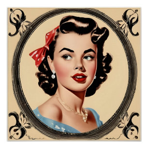 Vintage Glamour Retro Chic Girl Glossy Poster