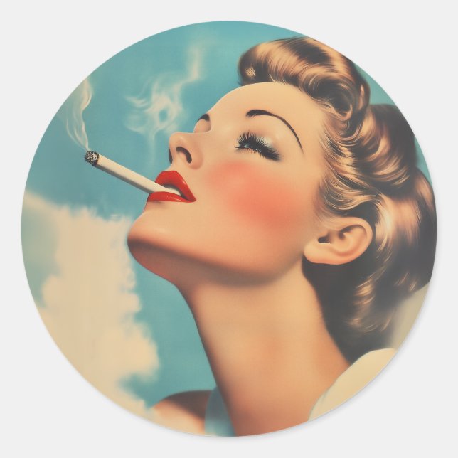 Vintage Glamour Smoking Ad Classic Round Sticker (Front)