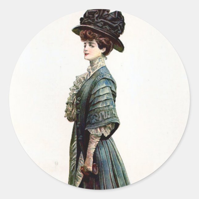 Vintage Glamourous Lady Fashion Illustration  Classic Round Sticker (Front)