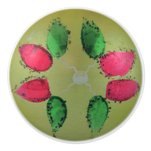 Vintage Glass Christmas Ball Green Painted Floral Ceramic Knob
