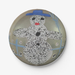 Vintage Glass Christmas Ball Snowman Hand Painted Paper Plate