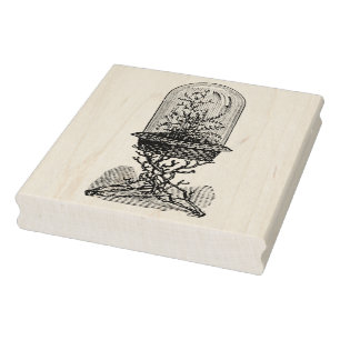 Vintage Glass Dome Terrarium Rubber Art Stamp