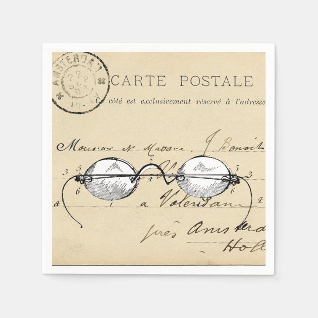 Vintage Glasses French Postcard Napkin (Front)