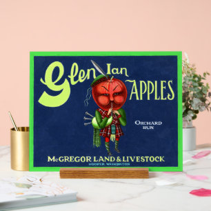 Vintage Glen Ian Apples Logo, Hooper, Washington, Acrylic Sign