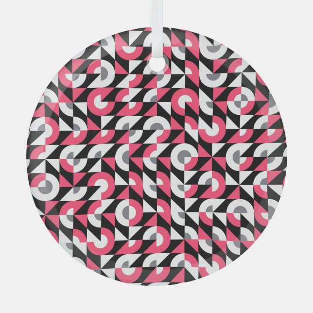 Vintage Glitch: Geometric Abstract Pattern Glass Ornament (Front)