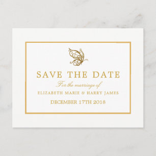 Vintage Glitter Butterfly Wedding Save The Date Announcement Postcard