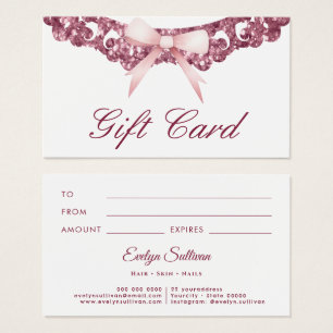 Vintage glitter frame pink bow gift card