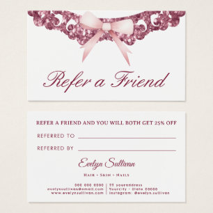 Vintage glitter frame pink bow referral card