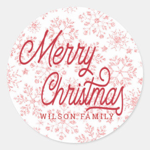 vintage glitter snowflake merry christmas monogram classic round sticker