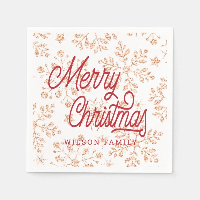 vintage glitter snowflake merry christmas monogram napkin (Front)