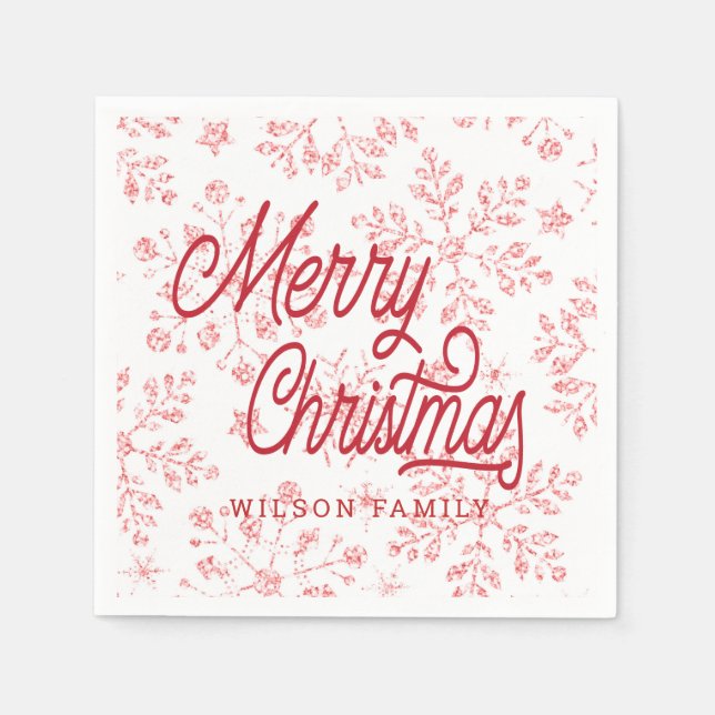 vintage glitter snowflake merry christmas monogram napkin (Front)