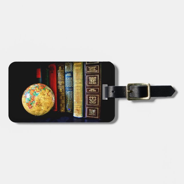 Vintage Globe and Books Luggage Tag (Front Horizontal)