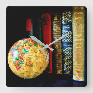 Vintage Globe and Books Square Wall Clock