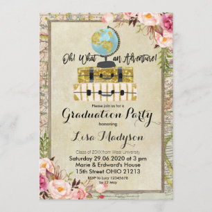 Vintage Globe Aventure Graduation Party Invitation