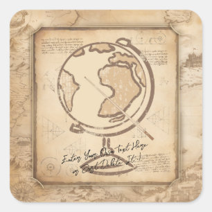 Vintage Globe. Geography & History Teacher Gift Square Sticker