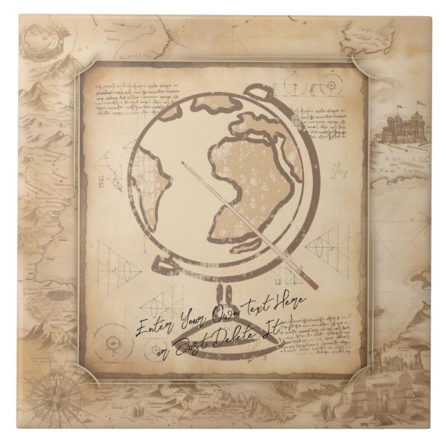 Vintage Globe. Geography & History Teacher Gift Tile (Front)