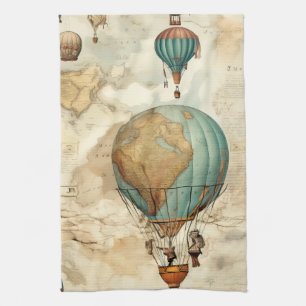 Vintage Globe Hot Air Balloon Antique Map Kitchen Towel