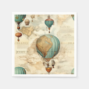 Vintage Globe Hot Air Balloon Antique Map Napkin