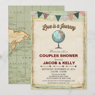 Vintage Globe Voyage Couples Douche Invitation