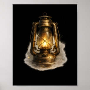 Vintage Glowing Kerosene Lantern Black Art Print