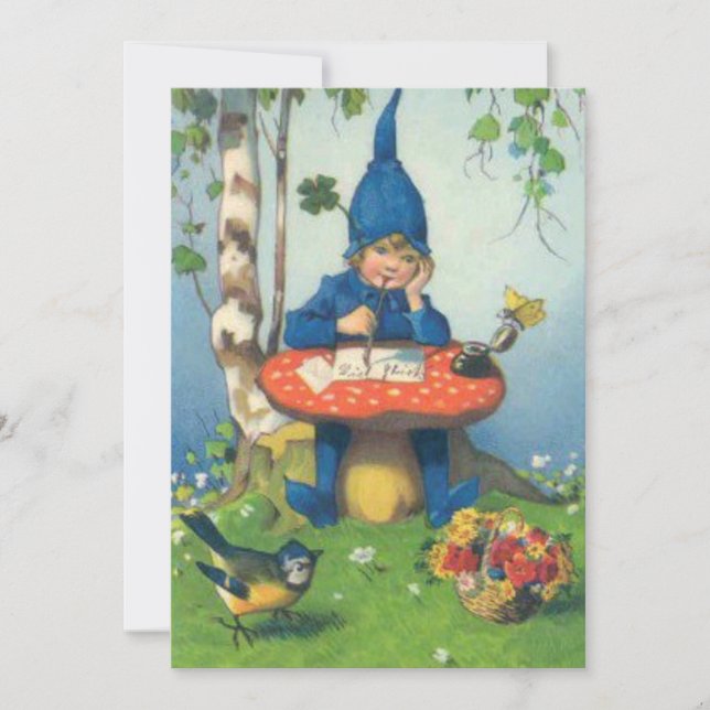 Vintage Gnome and Mushroom Holiday Card (Front)