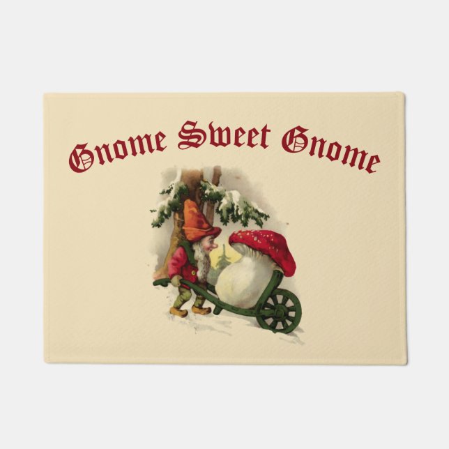 Vintage Gnome With Mushroom Doormat (Front)