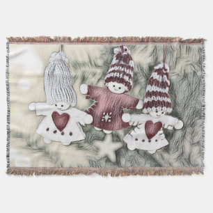 Vintage Gnomes in Christmas Tree Drawing Throw Blanket