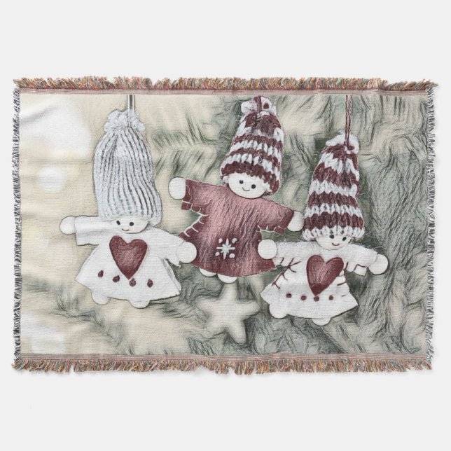 Vintage Gnomes in Christmas Tree Drawing  Throw Blanket (Front)