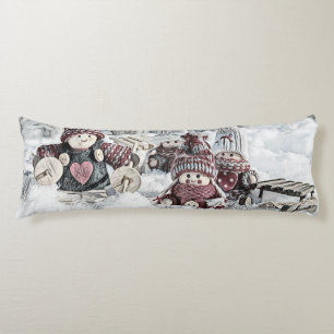 Vintage Gnomes in the snow drawing  Body Pillow