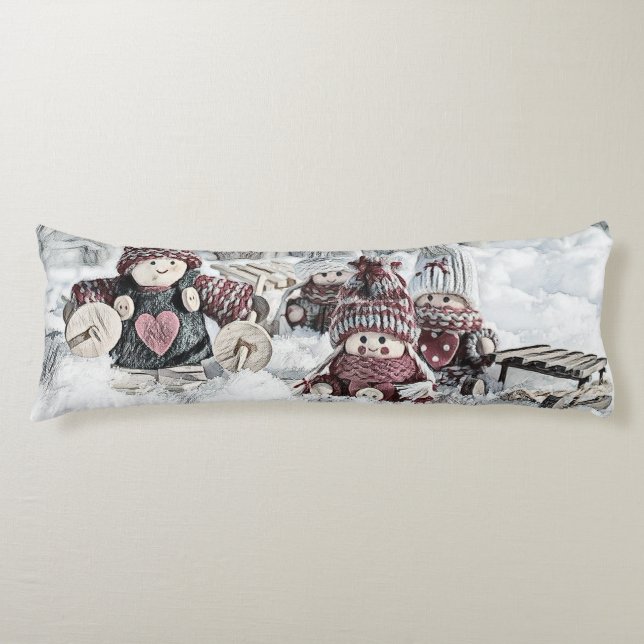 Vintage Gnomes in the snow drawing  Body Pillow (Front)