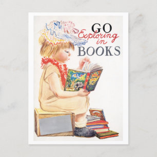 Vintage "Go Exploring in Books" Book Week Poster Postcard
