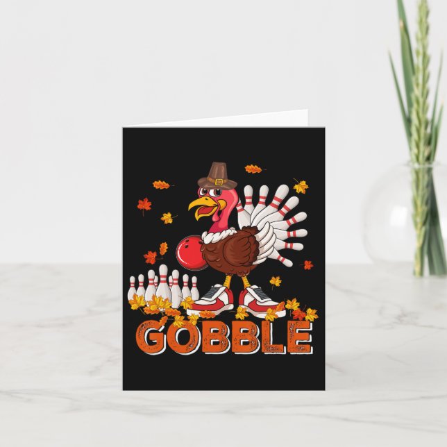 Vintage Gobble Thanksgiving Turkey Playing Bowling Card (Front)