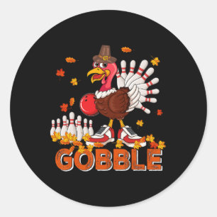 Vintage Gobble Thanksgiving Turkey Playing Bowling Classic Round Sticker